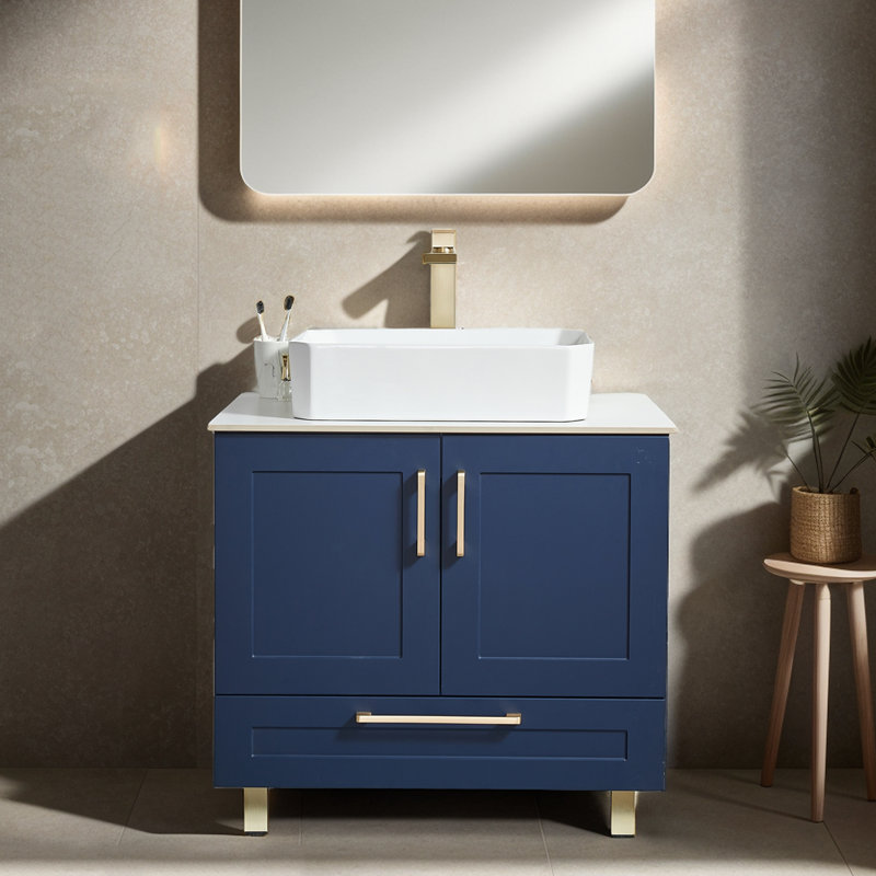 Mercer41 Kearna 30" Modern Blue Free-standing Vessel Single Bathroom ...
